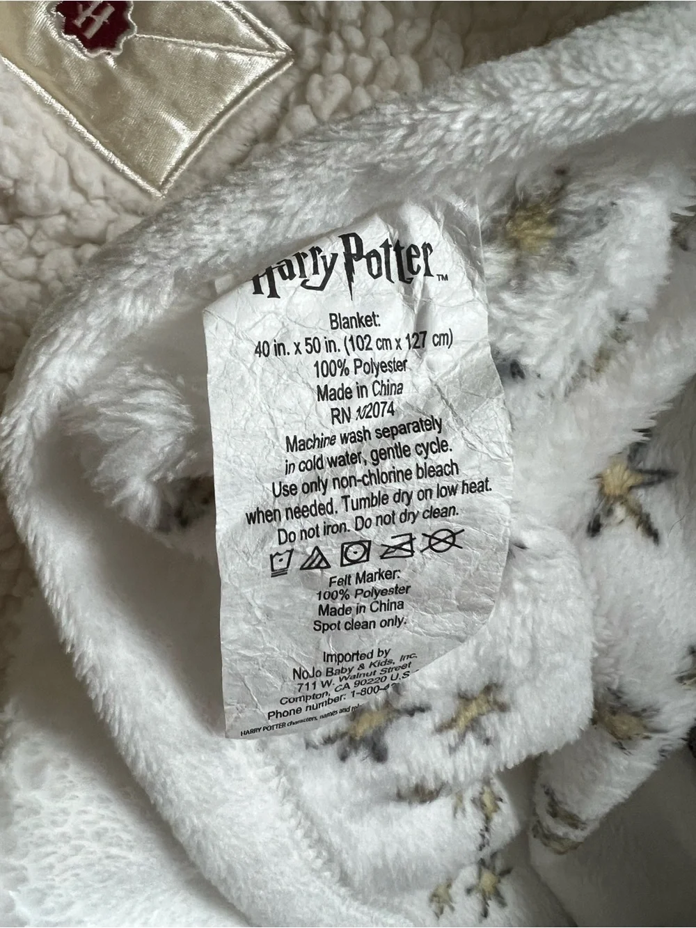Warner Bros. White Sherpa Baby Hooded One-Piece w/ Gryffindor Lining AND Blanket